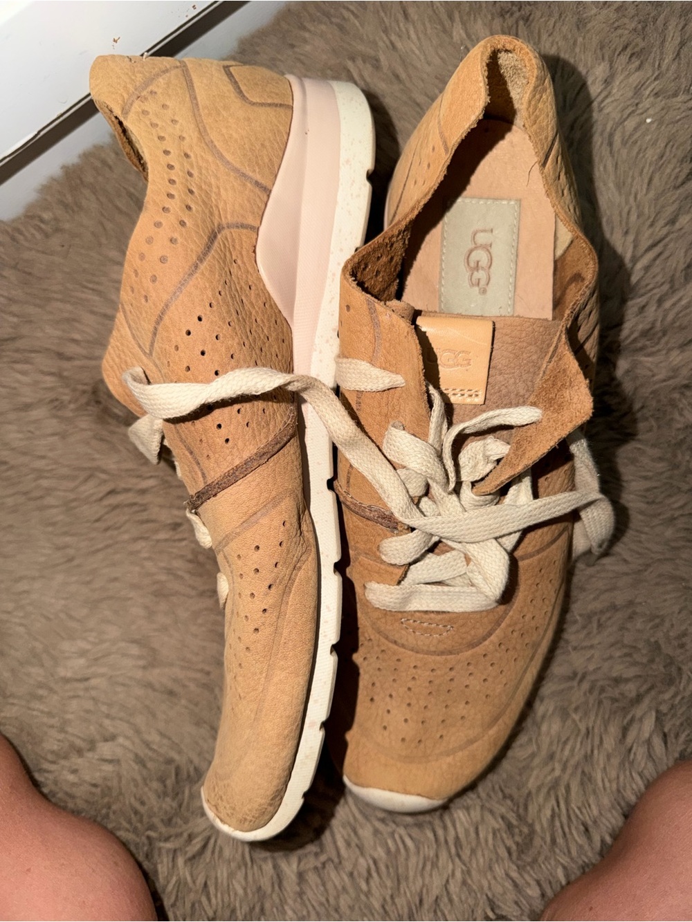 UGG Women's Tan Suede Perforated Lace-Up Sneakers